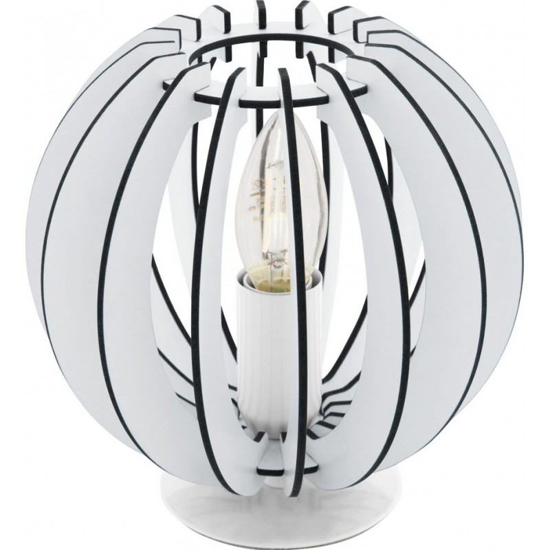 Lámpara de sobremesa Eglo Cossano 40W Forma Esférica Ø 18 cm. Dormitorio, oficina y zona de trabajo. Estilo retro y vintage. Acero y Madera. Color blanco