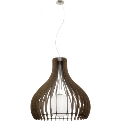 Hanging lamp Eglo Tindori 60W Conical Shape Ø 80 cm. Living room, kitchen and dining room. Modern, sophisticated and design Style. Steel, Wood and Glass. White, brown, nickel and matt nickel Color