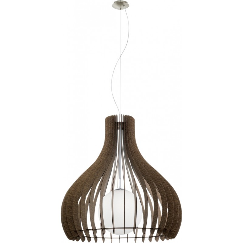 209,95 € Free Shipping | Hanging lamp Eglo Tindori 60W Conical Shape Ø 80 cm. Living room, kitchen and dining room. Modern, sophisticated and design Style. Steel, wood and glass. White, brown, nickel and matt nickel Color