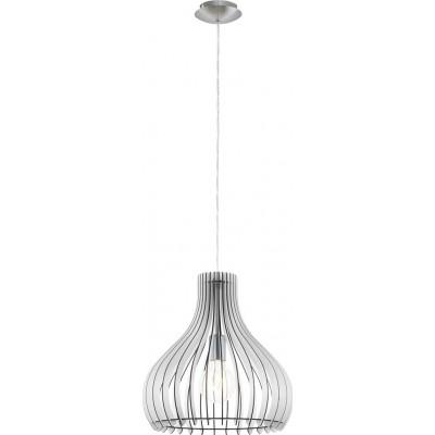 88,95 € Free Shipping | Hanging lamp Eglo Tindori 60W Conical Shape Ø 38 cm. Living room, kitchen and dining room. Modern, sophisticated and design Style. Steel and wood. White, nickel and matt nickel Color