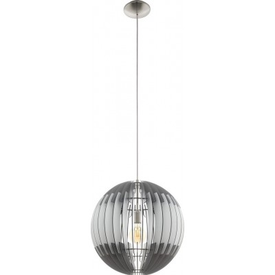 Hanging lamp Eglo Olmero 60W Spherical Shape Ø 40 cm. Living room and dining room. Retro and vintage Style. Steel and wood. White, gray, nickel and matt nickel Color