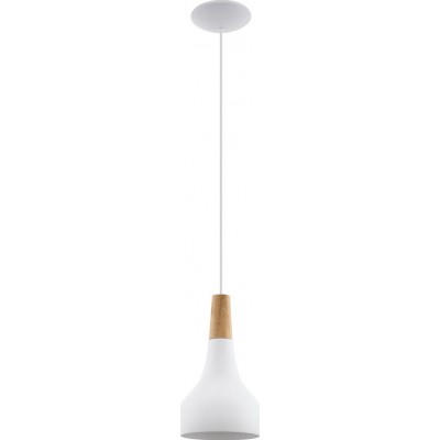 49,95 € Free Shipping | Hanging lamp Eglo Sabinar 60W Conical Shape Ø 18 cm. Living room and dining room. Modern, sophisticated and design Style. Steel and wood. White and brown Color