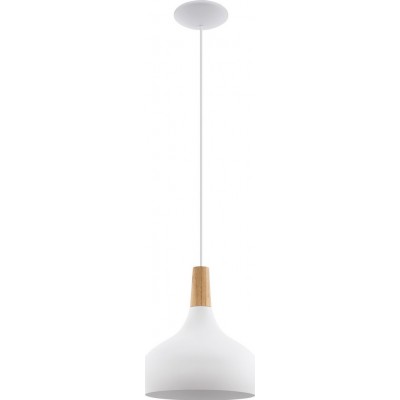 72,95 € Free Shipping | Hanging lamp Eglo Sabinar 60W Conical Shape Ø 28 cm. Living room and dining room. Modern, sophisticated and design Style. Steel and wood. White and brown Color