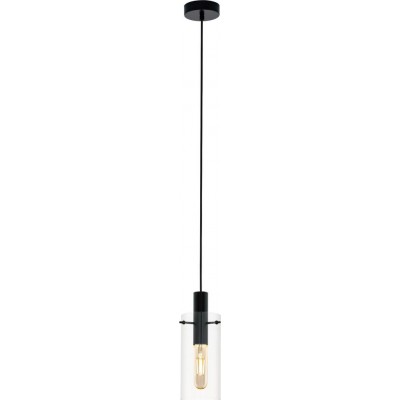Hanging lamp Eglo Montefino 60W Cylindrical Shape Ø 11 cm. Living room and dining room. Modern, sophisticated and design Style. Steel and Glass. Black Color