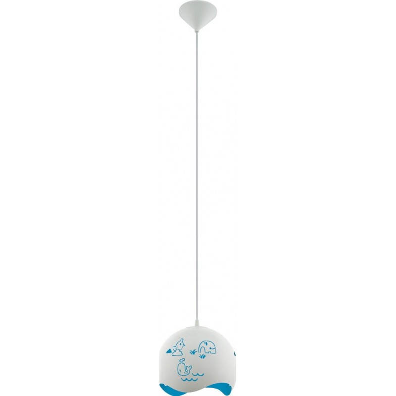 Kids lamp Eglo Laurina 60W Spherical Shape Ø 25 cm. Hanging lamp Bedroom and kids zone. Design and cool Style. Steel and plastic. Blue and white Color