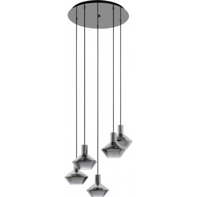 212,95 € Free Shipping | Hanging lamp Eglo Ponzano 300W Conical Shape Ø 59 cm. Living room and dining room. Modern, sophisticated and design Style. Steel. Black, transparent black and nickel Color