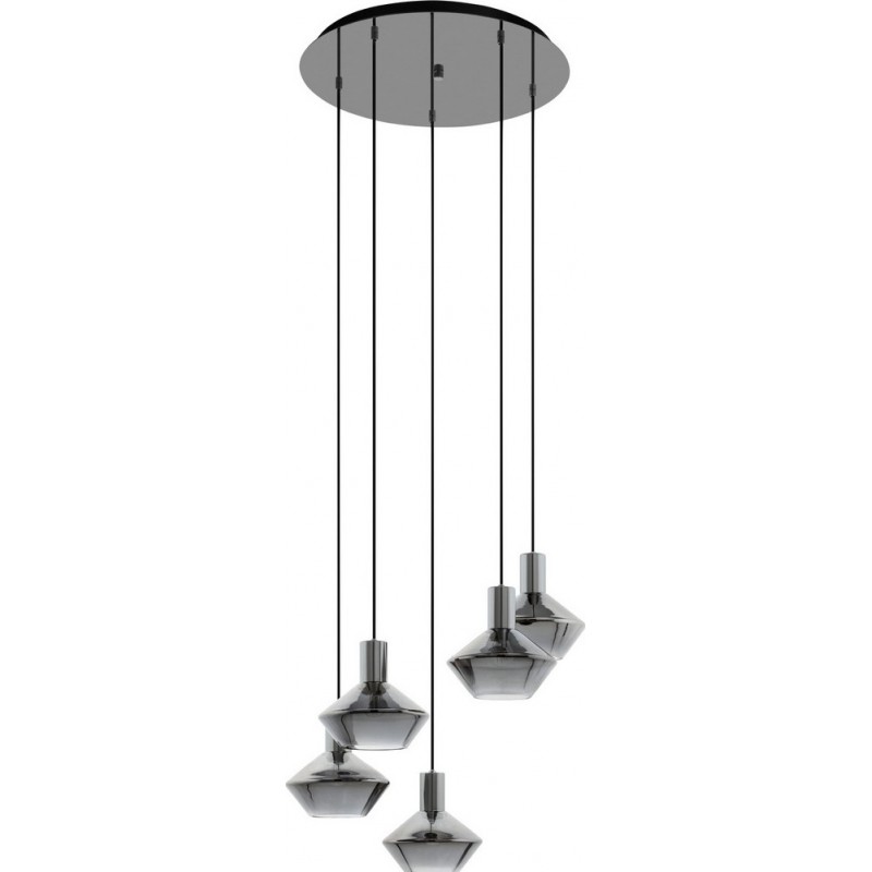 189,95 € Free Shipping | Hanging lamp Eglo Ponzano 300W Conical Shape Ø 59 cm. Living room and dining room. Modern, sophisticated and design Style. Steel. Black, transparent black and nickel Color