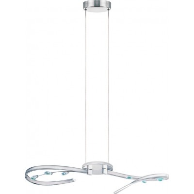 129,95 € Free Shipping | Chandelier Eglo Vallemare 1 16W 3000K Warm light. Extended Shape 110×73 cm. Living room and dining room. Modern, sophisticated and design Style. Steel, Aluminum and Crystal. White, plated chrome and silver Color