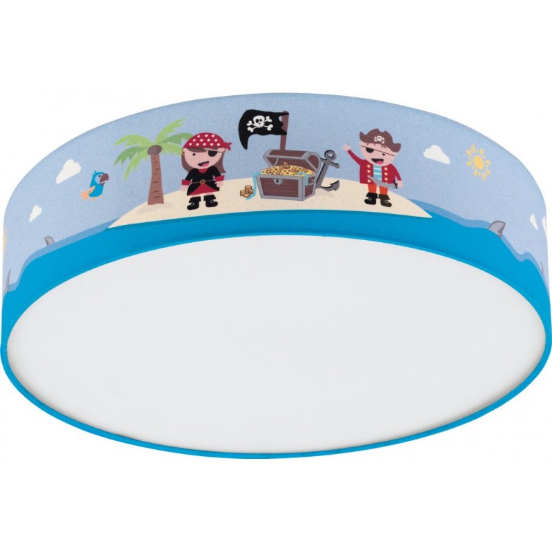 61,95 € Free Shipping | Kids lamp Eglo San Carlo 80W Cylindrical Shape Ø 38 cm. Ceiling light Bedroom and kids zone. Design and cool Style. Steel and textile. White Color