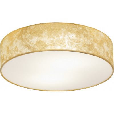 49,95 € Free Shipping | Indoor ceiling light Eglo Viserbella 60W Cylindrical Shape Ø 38 cm. Living room and dining room. Vintage Style. Steel and textile. Champagne and golden Color
