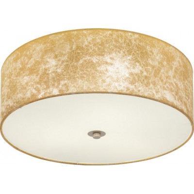 119,95 € Free Shipping | Indoor ceiling light Eglo Viserbella 180W Cylindrical Shape Ø 47 cm. Living room and dining room. Vintage Style. Steel and textile. Champagne and golden Color