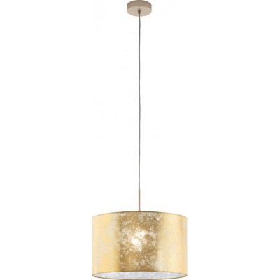 63,95 € Free Shipping | Hanging lamp Eglo Viserbella 60W Cylindrical Shape Ø 38 cm. Living room and dining room. Modern, sophisticated and design Style. Steel and textile. Champagne and golden Color