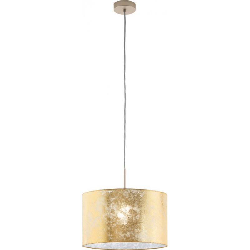 73,95 € Free Shipping | Hanging lamp Eglo Viserbella 60W Cylindrical Shape Ø 38 cm. Living room and dining room. Modern, sophisticated and design Style. Steel and textile. Champagne and golden Color