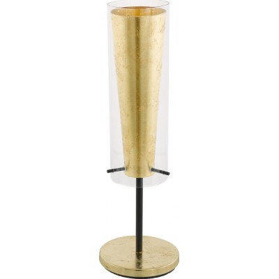 Lampe de table Eglo Pinto Gold 60W Façonner Cylindrique Ø 11 cm. Chambre, bureau et zone de travail. Style moderne, sophistiqué et conception. Acier et Verre. Couleur dorée et noir