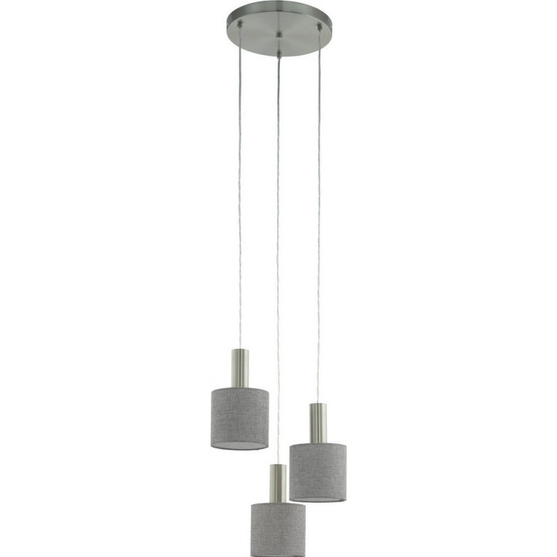 Hanging lamp Eglo Concessa 2 180W Cylindrical Shape Ø 42 cm. Living room and dining room. Modern, sophisticated and design Style. Steel, linen and textile. Gray, nickel and matt nickel Color