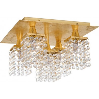 Ceiling lamp Eglo Pyton Gold 15W Cubic Shape 29×29 cm. Living room and dining room. Vintage Style. Steel and Crystal. Golden Color