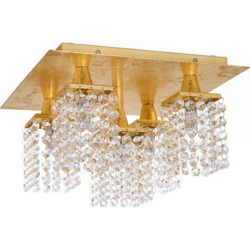 154,95 € Free Shipping | Ceiling lamp Eglo Pyton Gold 15W Cubic Shape 29×29 cm. Living room and dining room. Vintage Style. Steel and Crystal. Golden Color