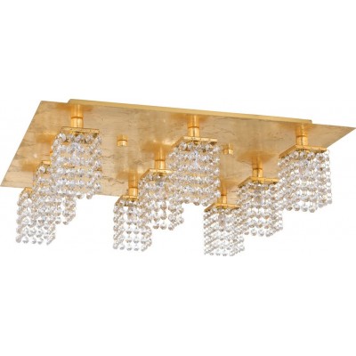Indoor ceiling light Eglo Pyton Gold 27W Cubic Shape 58×58 cm. Living room and dining room. Design Style. Steel and crystal. Golden Color