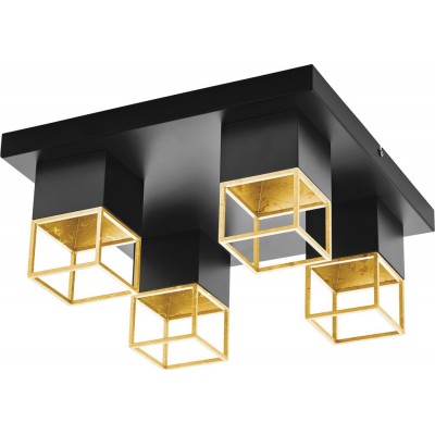 Faretto da interno Eglo Montebaldo 20W Forma Cubica 38×38 cm. Soggiorno e sala da pranzo. Stile design. Acciaio. Colore d'oro e nero