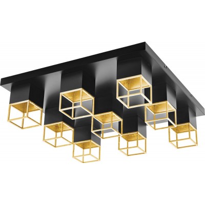 Ceiling lamp Eglo Montebaldo 45W Cubic Shape 60×60 cm. Living room and dining room. Design Style. Steel. Golden and black Color