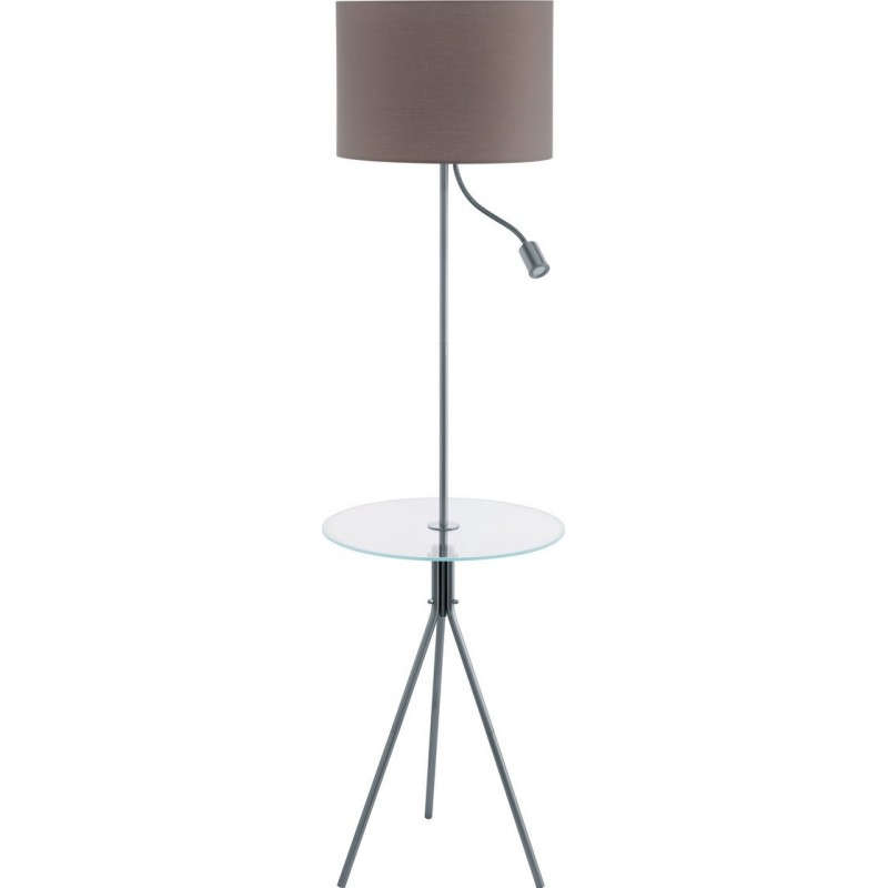 Floor lamp Eglo Policara 64W 3000K Warm light. Cylindrical Shape Ø 45 cm. Dining room, bedroom and office. Modern, sophisticated and design Style. Steel, textile and glass. White, gray, nickel and matt nickel Color