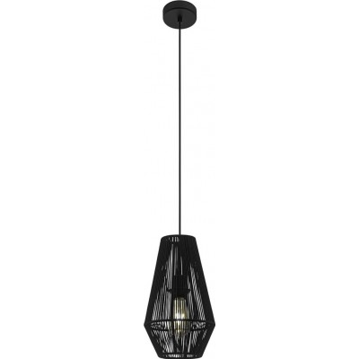 Hanging lamp Eglo Palmones 60W Pyramidal Shape Ø 20 cm. Living room and dining room. Retro, vintage and cool Style. Steel and textile. Black Color