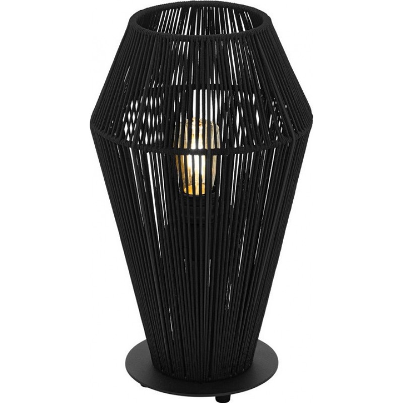 Lámpara de sobremesa Eglo Palmones 60W Forma Piramidal Ø 20 cm. Dormitorio, oficina y zona de trabajo. Estilo moderno, sofisticado y diseño. Acero y Textil. Color negro