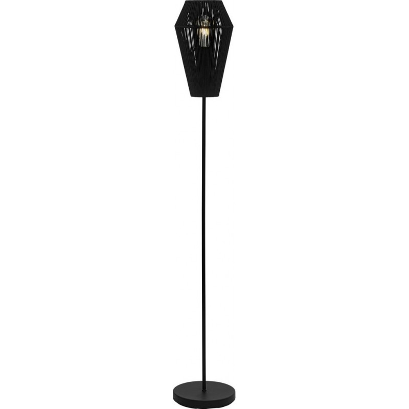 99,95 € Free Shipping | Floor lamp Eglo Palmones 60W Pyramidal Shape Ø 20 cm. Dining room, bedroom and office. Modern, sophisticated and design Style. Steel and textile. Black Color