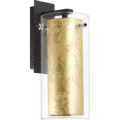 63,95 € Free Shipping | Indoor wall light Eglo Pinto Gold 40W Cylindrical Shape 27×11 cm. Bedroom, lobby and office. Design and cool Style. Steel and glass. Golden and black Color