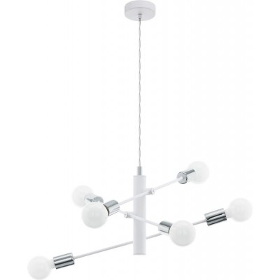 Lámpara de araña Eglo Gradoli 360W Forma Angular Ø 55 cm. Salón y comedor. Estilo moderno, sofisticado y diseño. Acero. Color blanco, cromado y plata
