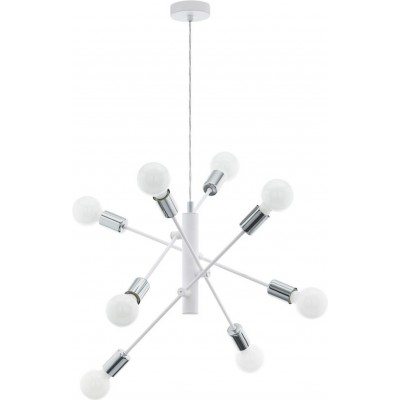 Lámpara de araña Eglo Gradoli 480W Forma Angular Ø 71 cm. Salón y comedor. Estilo moderno, sofisticado y diseño. Acero. Color blanco, cromado y plata