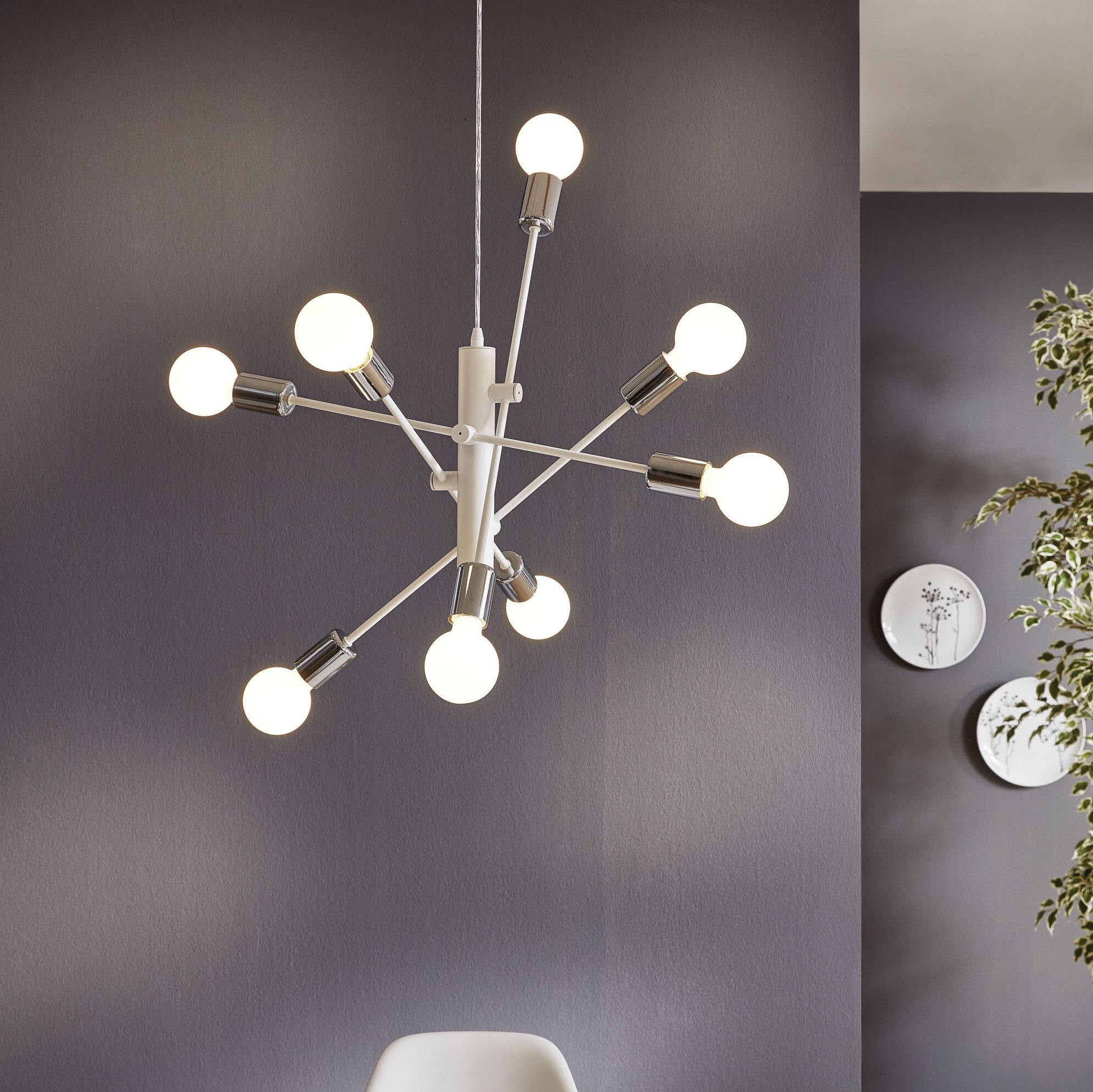 162,95 € Free Shipping | Chandelier Eglo Gradoli 480W Ø 71 cm. Steel. White, plated chrome and silver Color