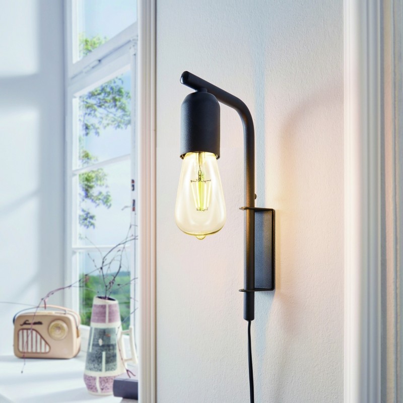 Indoor wall light Eglo Adri 3 60W Angular Shape 26×4 cm. Bedroom, office and work zone. Design Style. Steel. Black Color