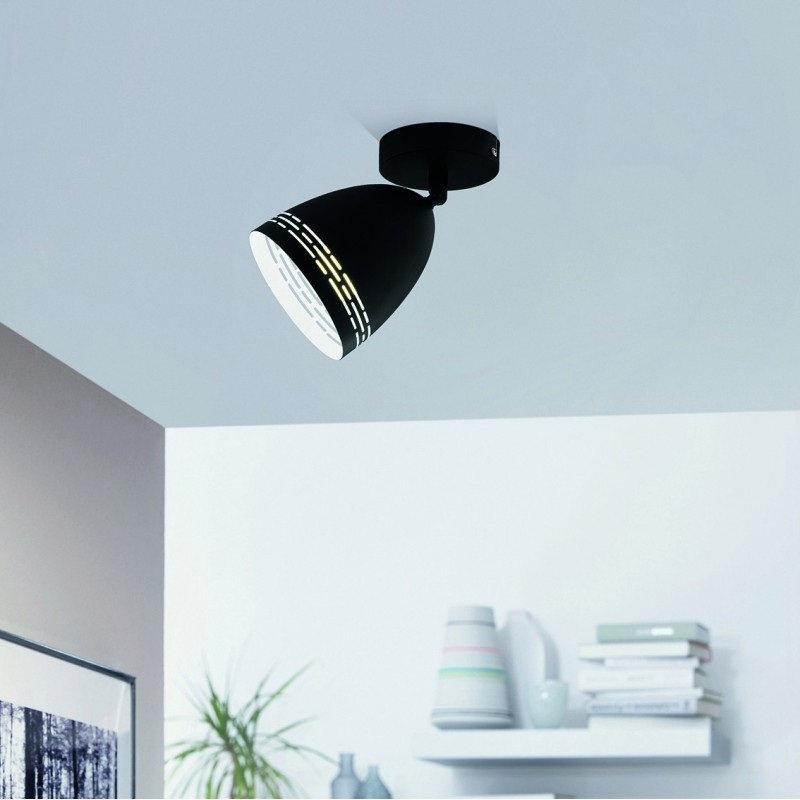 Indoor spotlight Eglo Sabatella 28W Conical Shape Ø 12 cm. Living room, dining room and bedroom. Design Style. Steel. White and black Color