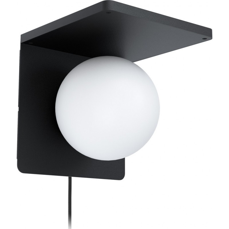 99,95 € Free Shipping | Indoor wall light Eglo Ciglie 40W Spherical Shape 18×18 cm. Bedroom, lobby and office. Modern and design Style. Aluminum, Glass and Opal glass. White and black Color