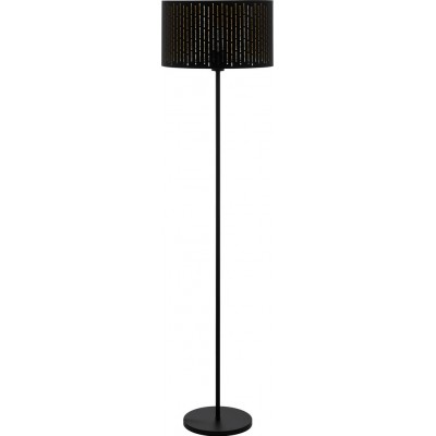 Lámpara de pie Eglo Varillas 40W Forma Cilíndrica Ø 38 cm. Salón, comedor y dormitorio. Estilo moderno y diseño. Acero y Textil. Color dorado y negro