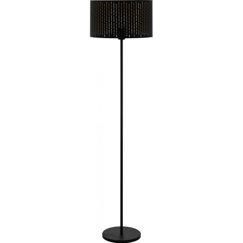 89,95 € Free Shipping | Floor lamp Eglo Varillas 40W Cylindrical Shape Ø 38 cm. Living room, dining room and bedroom. Modern and design Style. Steel and Textile. Golden and black Color