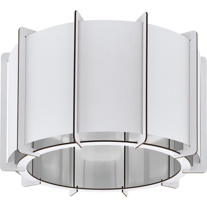 Indoor ceiling light Eglo Pineta 40W Cylindrical Shape Ø 43 cm. Living room and dining room. Sophisticated Style. Steel, sheet and wood. White, nickel and matt nickel Color