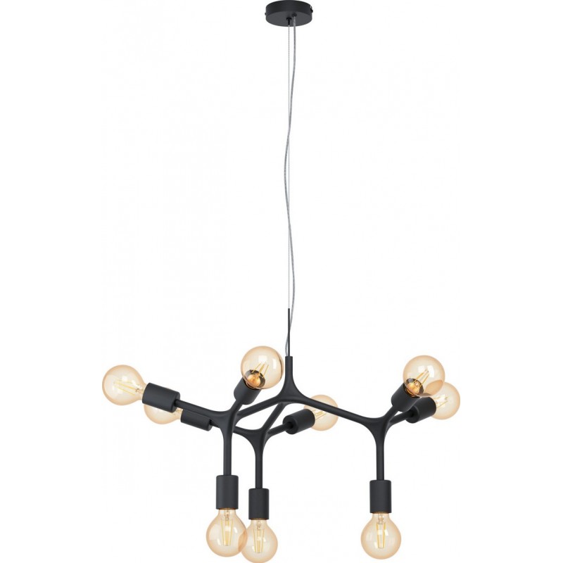 279,95 € Free Shipping | Chandelier Eglo Bocadella 540W Angular Shape Ø 64 cm. Living room and dining room. Retro, vintage and design Style. Steel. Black Color