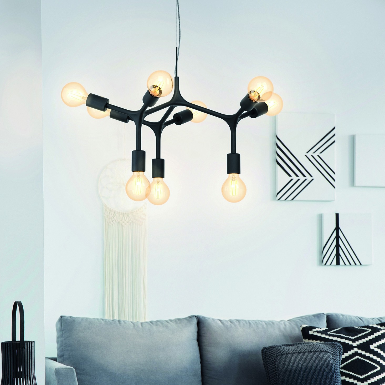 265,95 € Envio grátis | Lustre Eglo Bocadella 540W Ø 64 cm. Aço. Cor preto