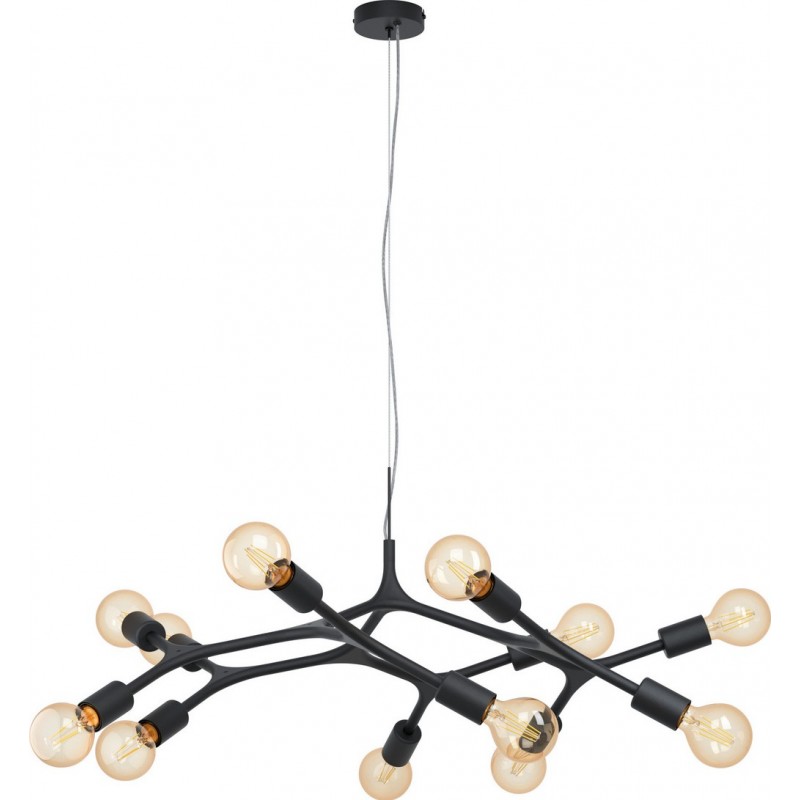 428,95 € Free Shipping | Chandelier Eglo Bocadella 720W Angular Shape Ø 92 cm. Living room and dining room. Retro, vintage and design Style. Steel. Black Color