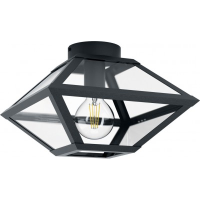 88,95 € Free Shipping | Indoor ceiling light Eglo Casefabre 60W Pyramidal Shape 31×31 cm. Living room and dining room. Modern Style. Steel and glass. Black Color