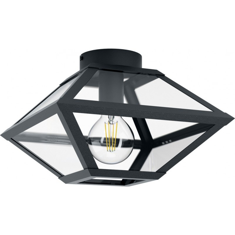 75,95 € Free Shipping | Ceiling lamp Eglo Casefabre 60W Pyramidal Shape 31×31 cm. Living room and dining room. Modern Style. Steel and Glass. Black Color