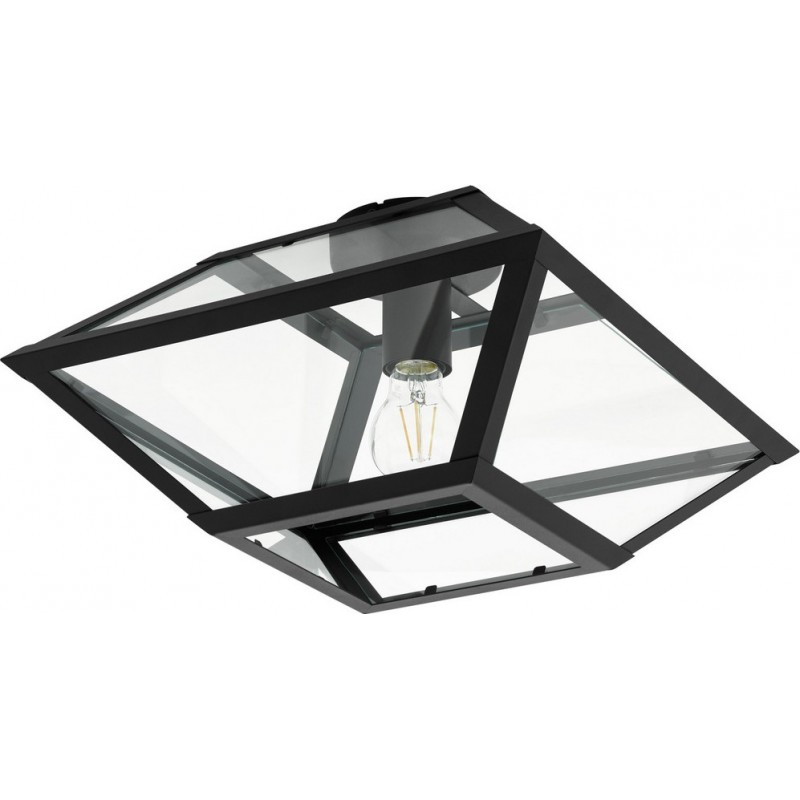 89,95 € Free Shipping | Indoor ceiling light Eglo Casefabre 60W Pyramidal Shape 37×37 cm. Living room and dining room. Modern Style. Steel and glass. Black Color