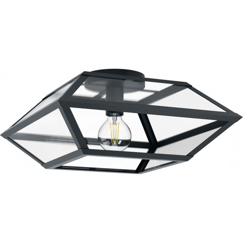 99,95 € Free Shipping | Ceiling lamp Eglo Casefabre 60W Pyramidal Shape 45×45 cm. Living room and dining room. Modern Style. Steel and Glass. Black Color