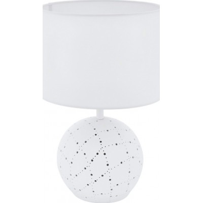 61,95 € Free Shipping | Table lamp Eglo Montalbano 67W Cylindrical Shape Ø 23 cm. Bedroom, office and work zone. Modern, design and cool Style. Ceramic and textile. White Color