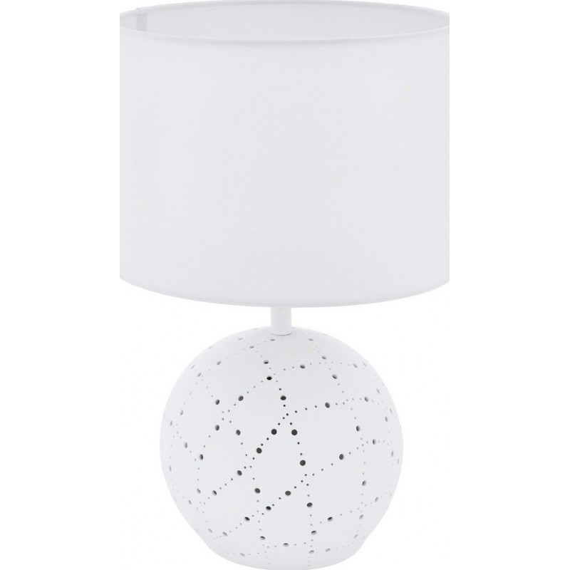 49,95 € Free Shipping | Table lamp Eglo Montalbano 67W Cylindrical Shape Ø 23 cm. Bedroom, office and work zone. Modern, design and cool Style. Ceramic and Textile. White Color