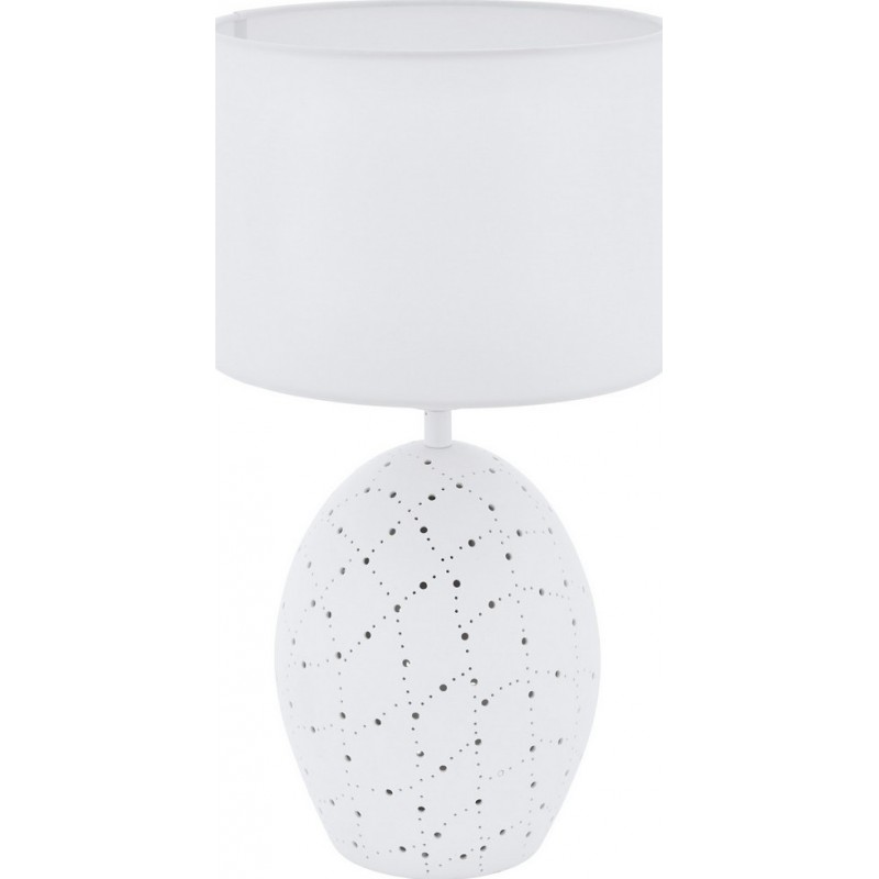 55,95 € Free Shipping | Table lamp Eglo Montalbano 67W Cylindrical Shape Ø 26 cm. Bedroom, office and work zone. Modern, design and cool Style. Ceramic and Textile. White Color