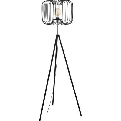 Lámpara de pie Eglo Corsavy 60W Forma Cilíndrica Ø 37 cm. Salón, comedor y dormitorio. Estilo moderno, sofisticado y diseño. Acero. Color cromado, negro y plata