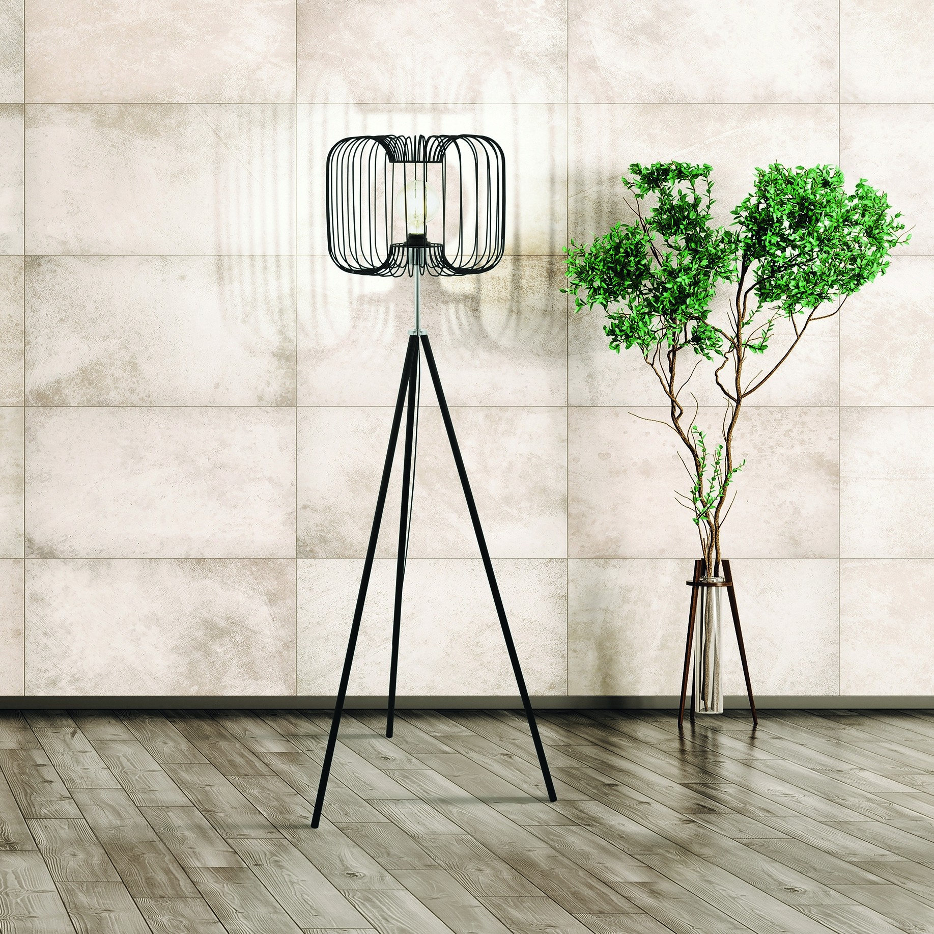 Lampadaire Eglo Corsavy 60W Ø 37 cm. Acier. Couleur chromé, noir et argent
